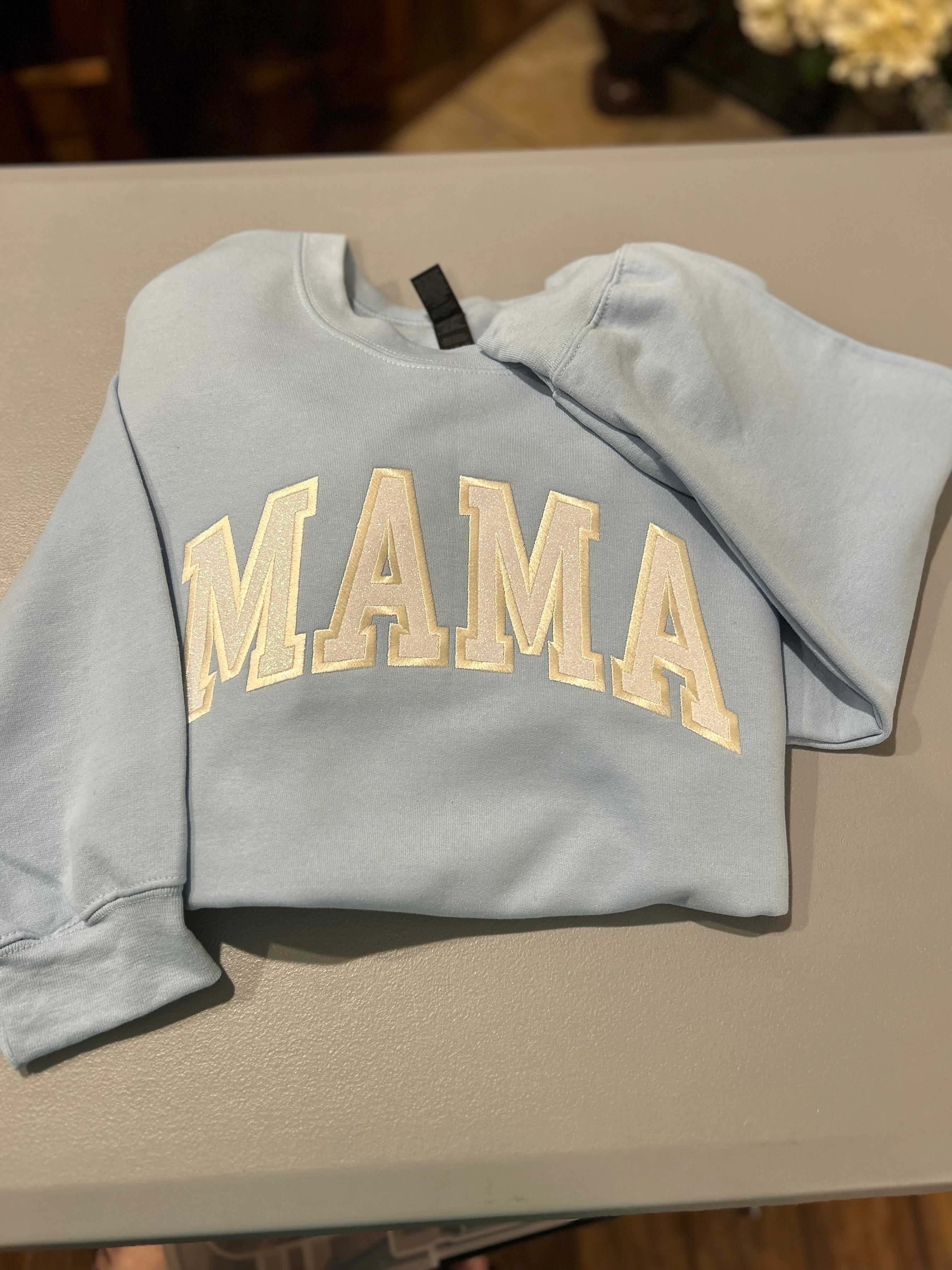 Customized Glitter Embroidered Mama Sweatshirt