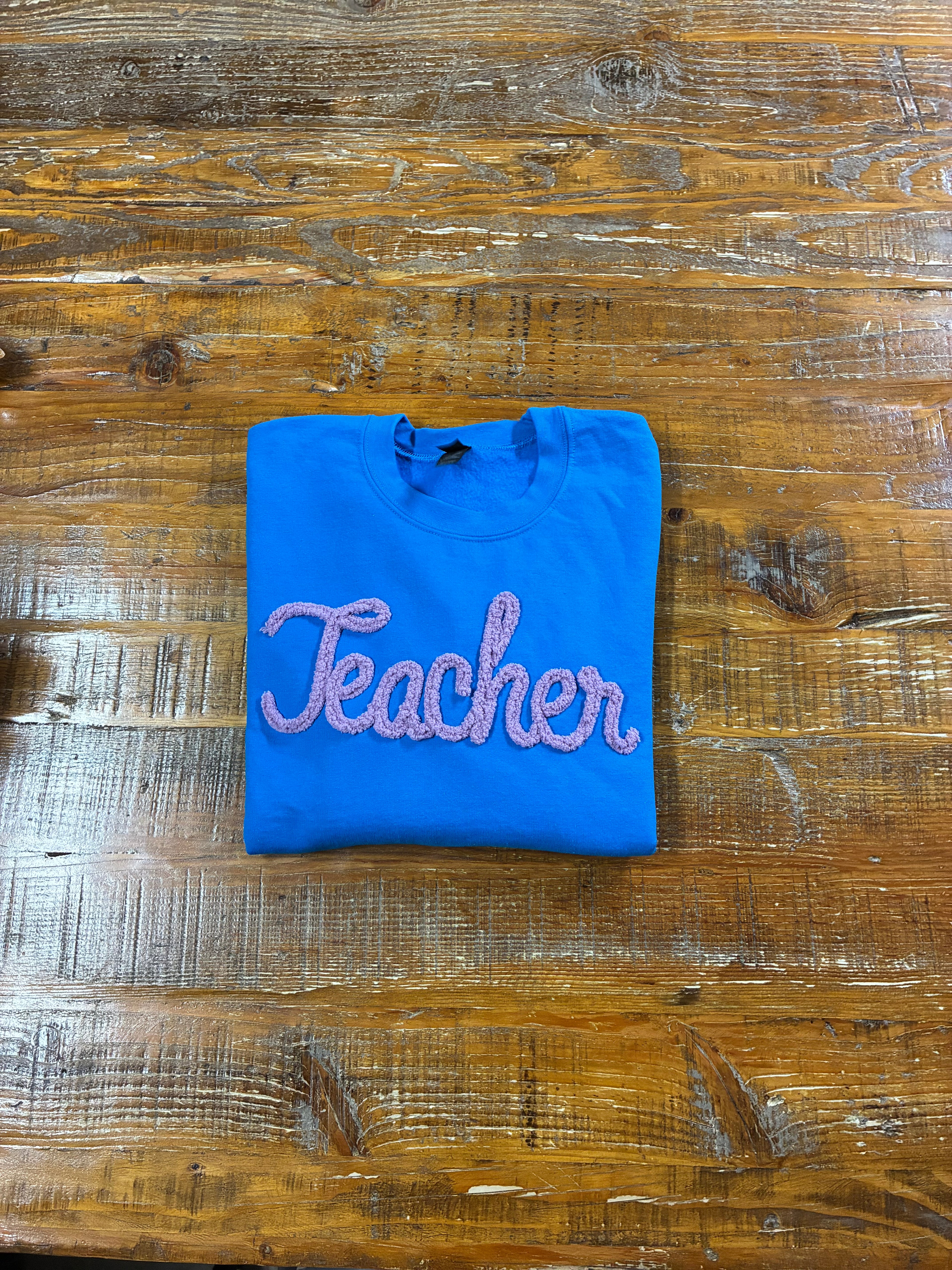 Teacher yarn embroidered sweatshirt
