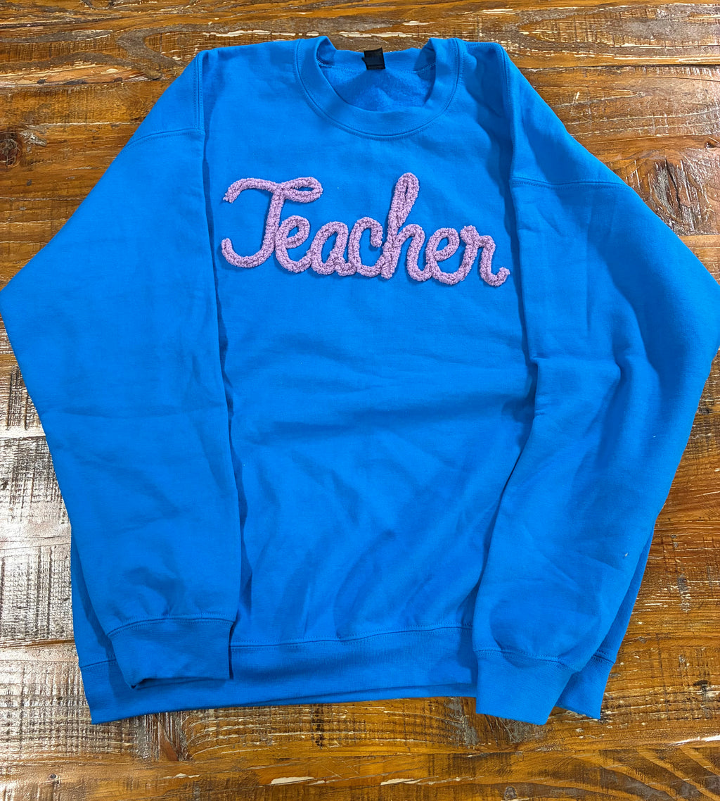 Teacher yarn embroidered sweatshirt