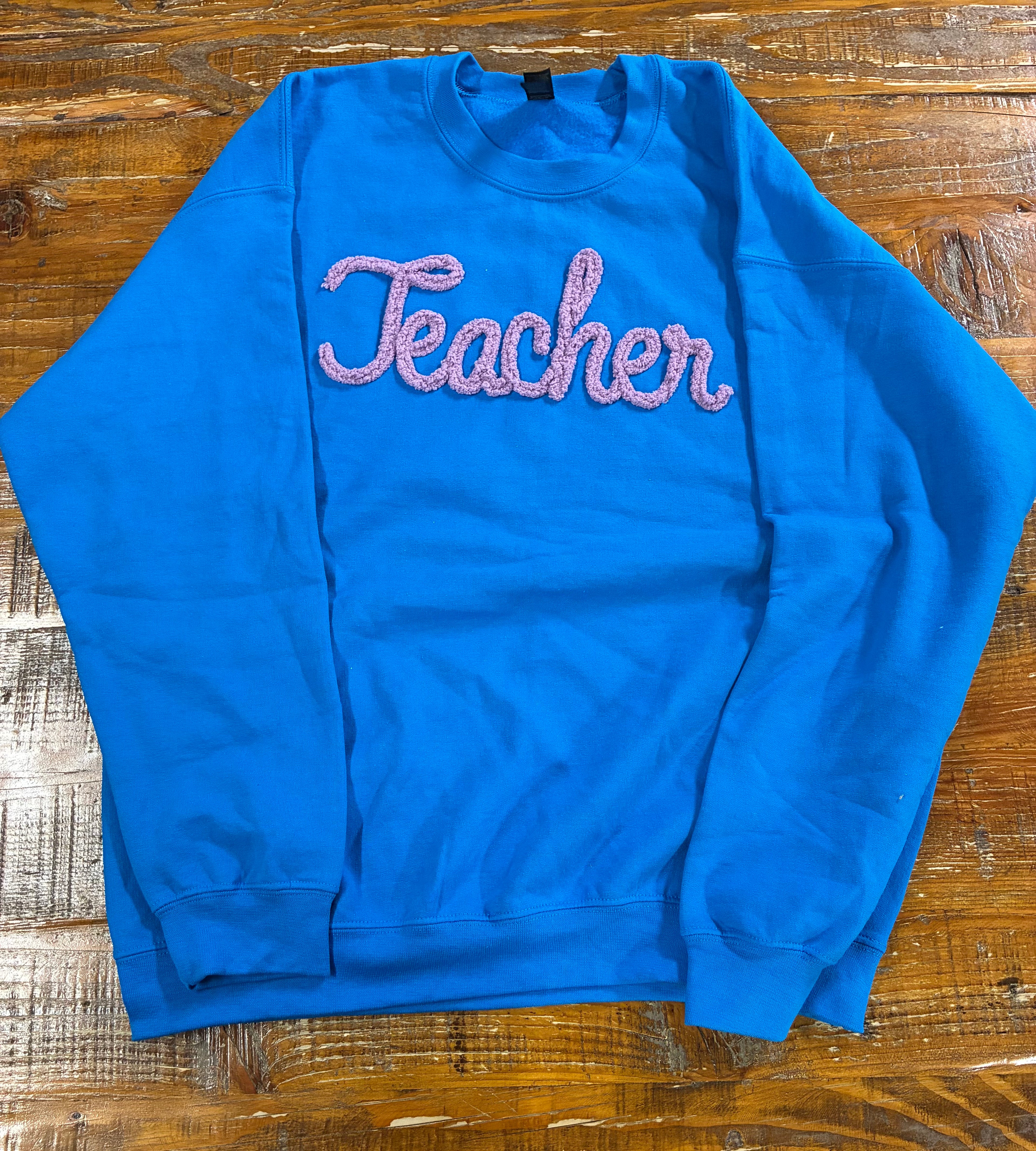 Teacher yarn embroidered sweatshirt