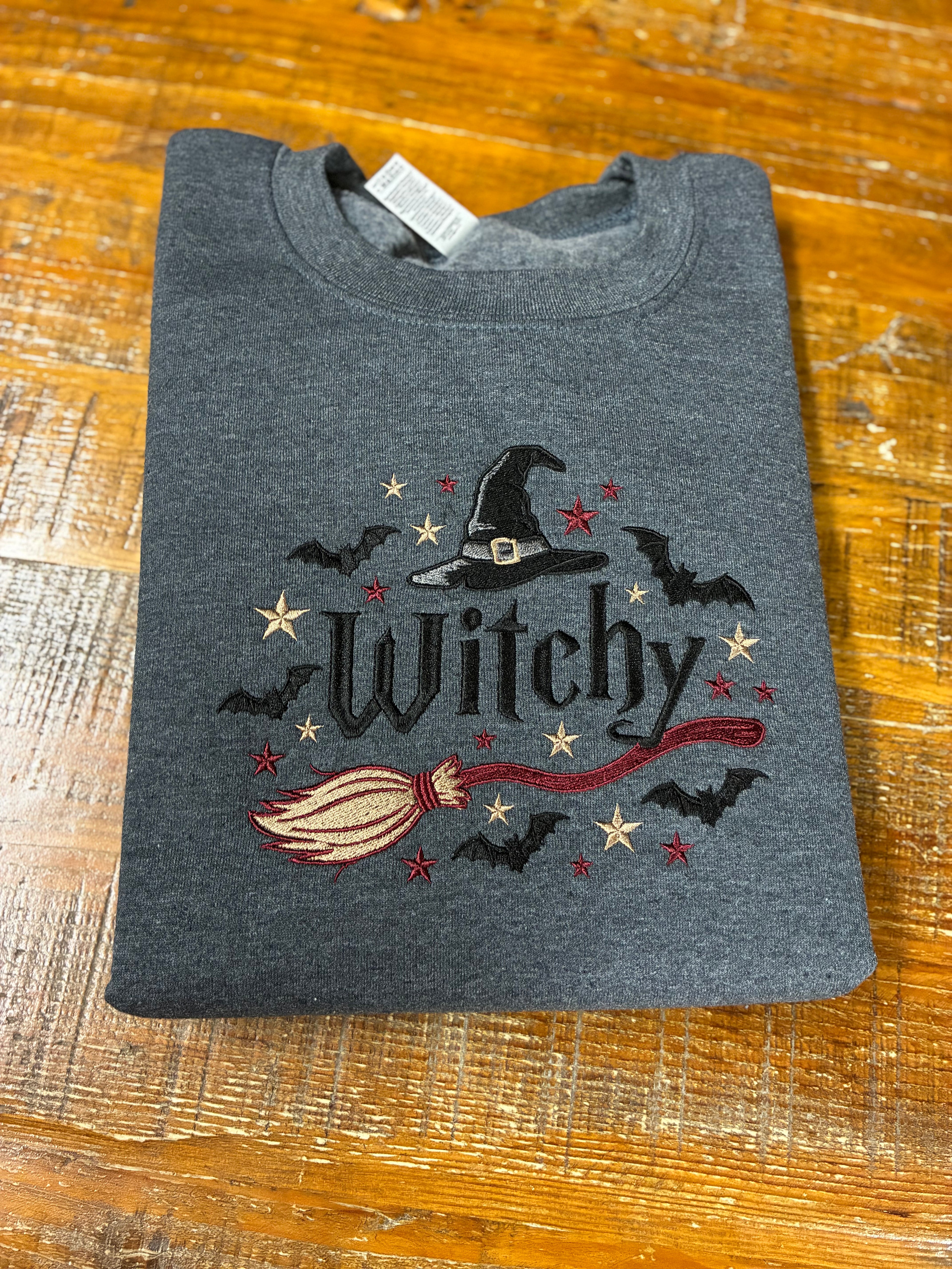 Witchy Embroidered Halloween Sweatshirt